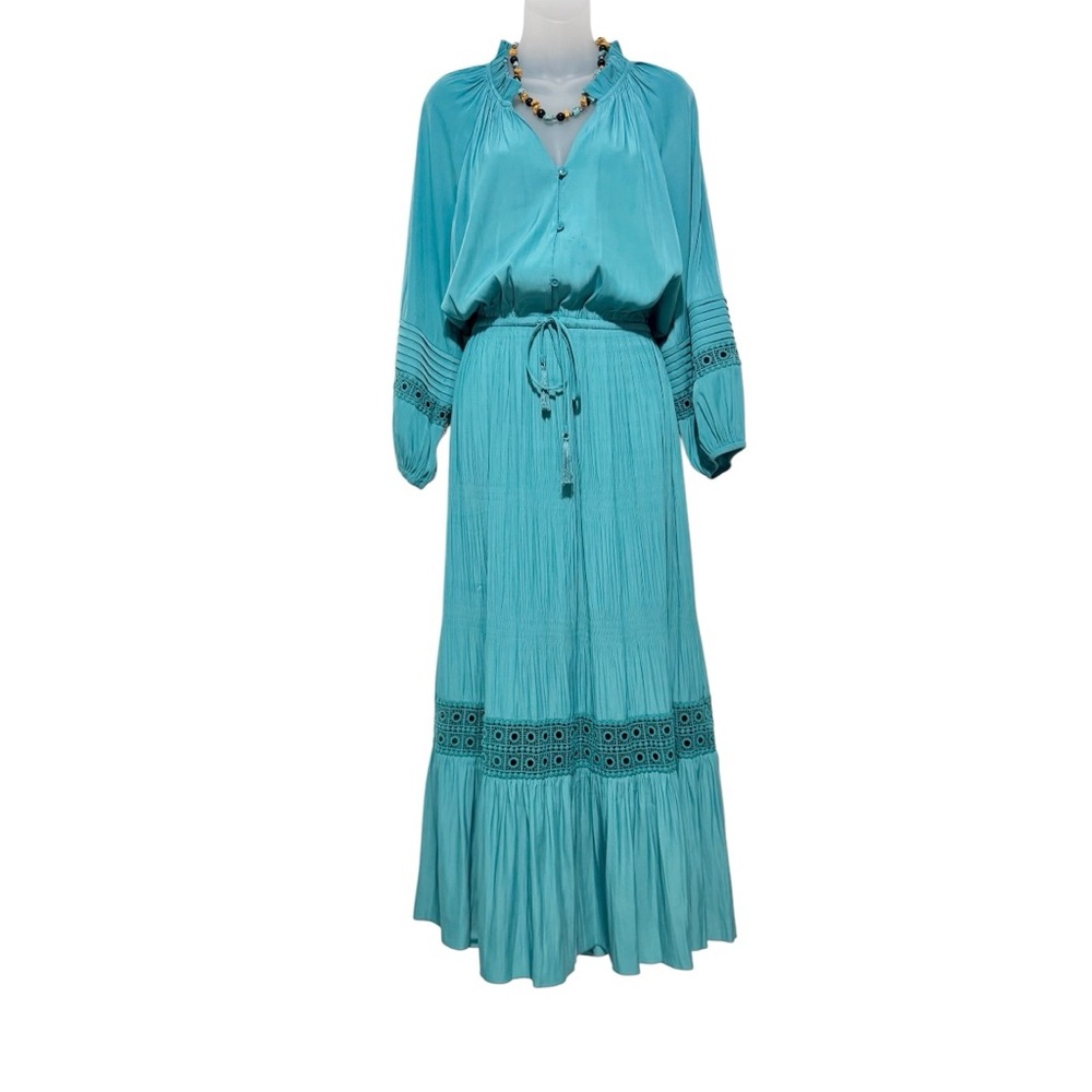 Chico's Aqua Teal Long-Sleeve Maxi Dress